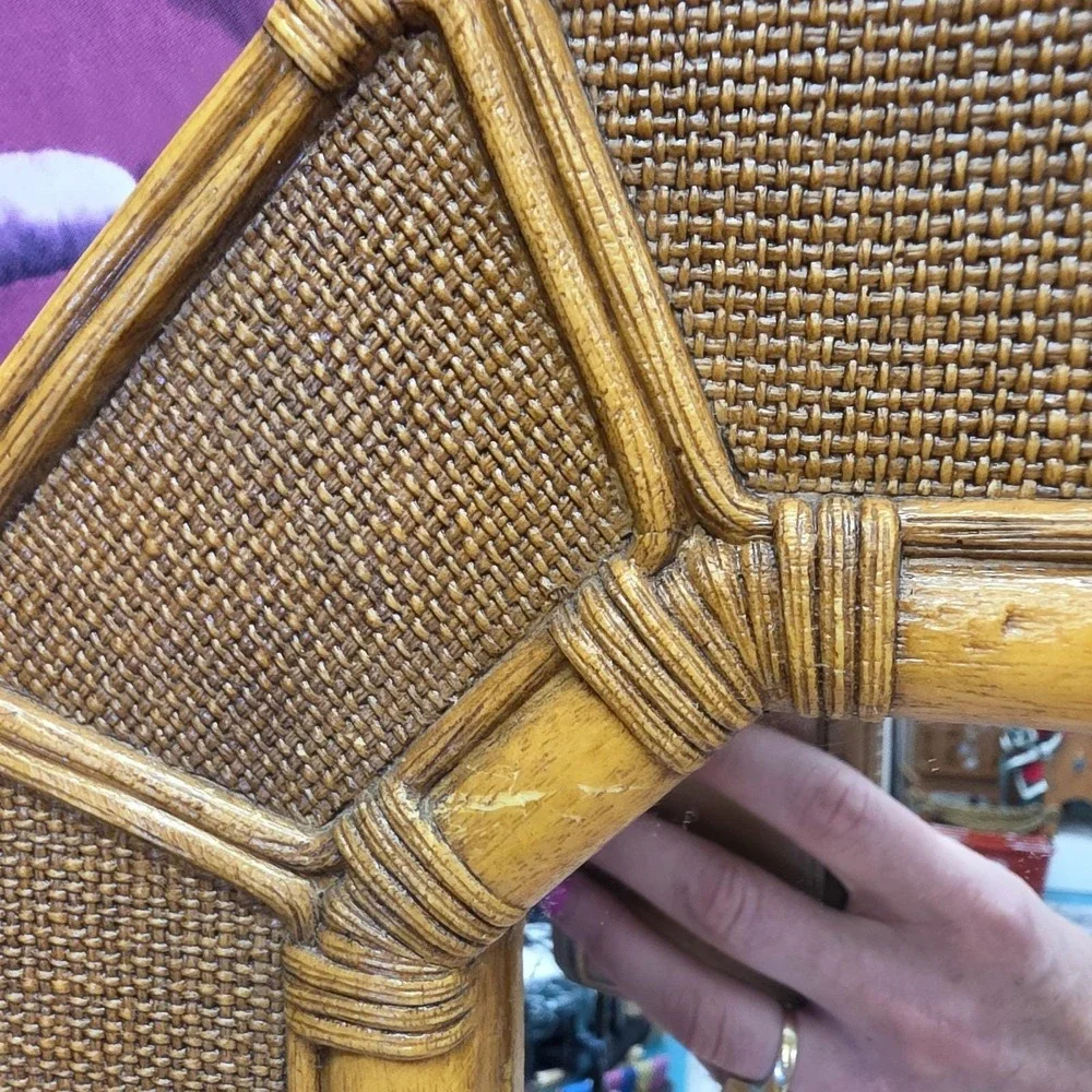 Vintage Faux Bamboo Rattan Wall Mirror MCM 70's Regency Coastal USA
